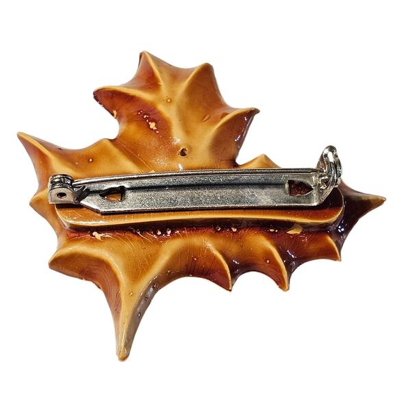Vintage Style Holly Leaf Brooch Pin 1.88" Red Berries Christmas Holiday Gift Box - Picture 8 of 9